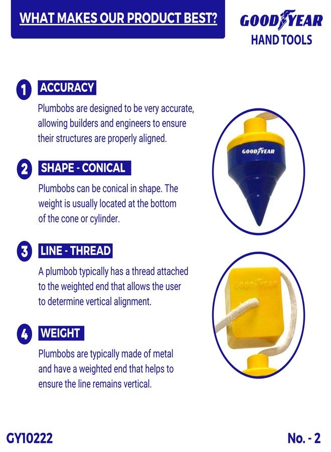 غوديير خيط ميزان جوديير، أداة خيط الميزان، خيط ميزان لأعمال البناء، مصنوع باستخدام الحاسوب، أزرق (رقم 2) - Image 4